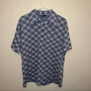 Mens large sky blue and white casual polo shirt with crazy design